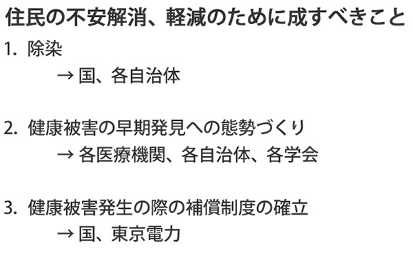 住民の不安解消、軽減のために成すべきこと